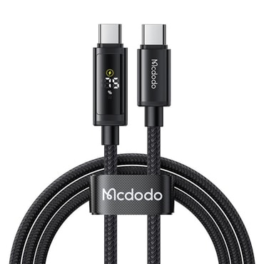 Pleteni punjaći i podatkovni kabel 100W USB-C na USB-C McDodo "CA-8000" s LED zaslonom - 1.2m - crni