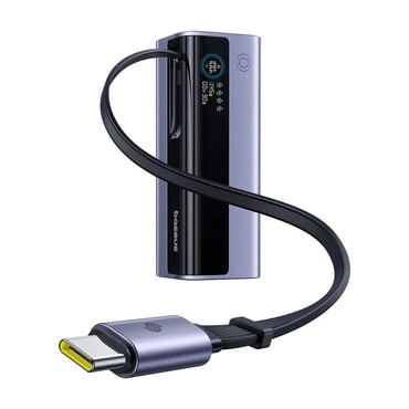 Power bank Baseus EnerGeek GR11 - 20000 mAh, 145W, USB-C izvlačni kabel, TFT zaslon - sivi