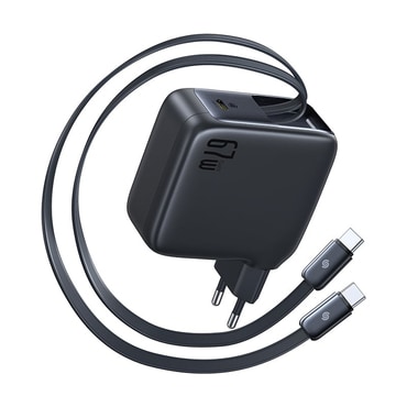 Zidni punjač Baseus EnerCore CJ21 - 67W, 2x izvlačni USB-C kabel, 3x USB-C - crni