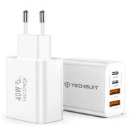 Zidni punjač Techsuit PowerXQuad CH4 40W - 2x USB-C PD, 2x USB-A - bijeli