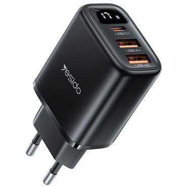 Zidni adapter za punjenje s 2x USB-A n 1x USB-C 17W Yesido i kablom "YC67" za punjenje tri uređaja - crni