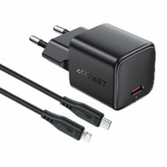 Zidni punjač Acefast A118 GaN PD30W s USB-C ulazom i priloženim USB-C u Lightning kablom - crni