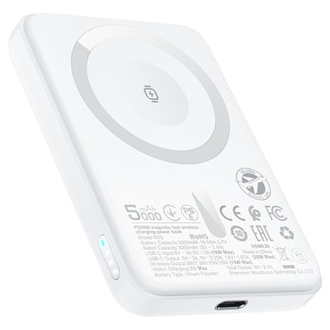 Power bank  Acefast "M25" s USB-C izlazom i bežičnim 20W MagSafe punjenjem - 5000 mAh - bijeli