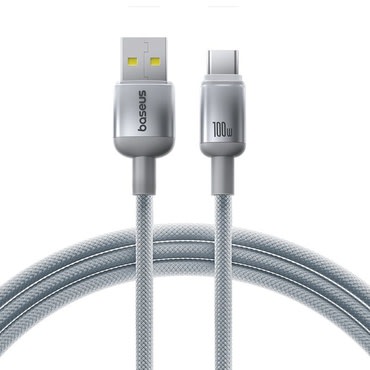 PLeteni kabel za punjenje i prijenos podataka 100W USB-A u USB-C kabel Baseus "Discolor" - 1m - silver