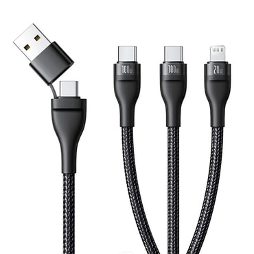 Kabel za punjenje  100W Baseus "Flash Series 3" - 3u1 kabel za punjenje iz USB i USB-C u 2x USB-C i Lightning - 1.5m - crni