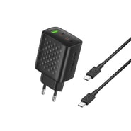 Zidni punjač  Lito "LC25T" PD 65W s GaN tehnologijom, 2x USB-C , jednim USB-A ulazom i USB-C u USB-C kablom - crni