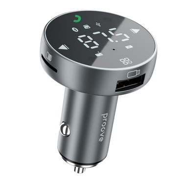 FM transmitter i autopunjač  30W, s 1x USB-A i USB-C ulazom, te zaslonom na dodir Proove "Sound Sync" - sivi