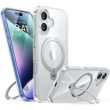 Premium maska Torras "Ostand Spin" za iPhone 16 Plus - clear