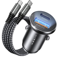 Autopunjač PD 36W, QC 3.0 Lisen "YL022" s USB-A i USB-C ulazom te priloženim USB-C u USB-C kablom - crni/plavi