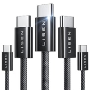 Komplet od pet USB-C u USB-C 60W pletenih kabela za punjenje i prijenos podataka različitih duljina Lisen (2x 1m / 2x 2m / 1x 3m) - crni