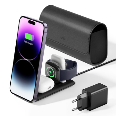 Bežična punjačka stanica ESR "Premium 3in1 Travel Charging Set" - Qi2, 15W, USB-C - crna