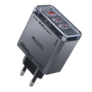 Stenski punjač Yesido "YC101" 65W 2x USB-C - crni