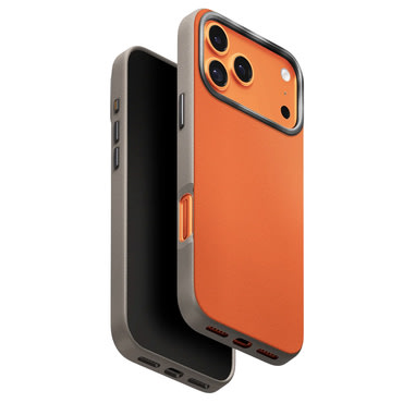 Premium maska UNIQ "Lyden Leatherette Case™" od umjetne kože za iPhone 17 Pro - Orange / Beige