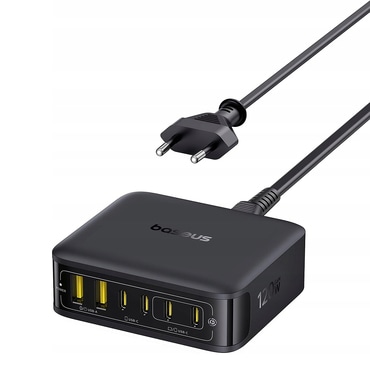 Stenski punjač Baseus "EnerFill FH21" 120W 4x USB-C, 2x USB-A s GaN tehnologijom i 1.5m kabelom - black