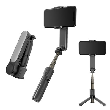 Gimbal selfie štap Techsuit "Mini L09" s Bluetooth daljinskim upravljačem, stalkom i stabilizatorom telefona, 72cm - crna