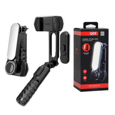Selfie štap Techsuit "Q09" s gimbal stabilizatorom, LED svjetlom i Bluetooth daljinskim, 70cm - crn