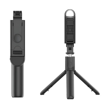 Selfie štap Techsuit "S05-S" s Bluetooth daljinskim, LED svjetlom i sklopivim stalkom, 105cm - crn