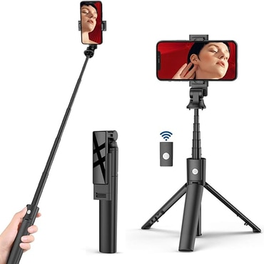 Selfie štap Techsuit "K22" s Bluetooth daljinskim i sklopivim stalkom, 97cm - crn
