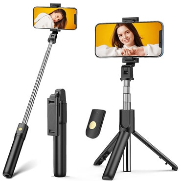Selfie štap Techsuit "K07" s kompaktno postolje i Bluetooth daljinskim, sklopiv, 70cm - crn
