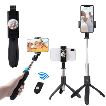 Selfie štap Techsuit "K06" s Bluetooth daljinskim i stabilnim stalkom, 360° rotacija, 70cm - crn