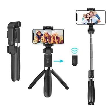 Selfie štap Techsuit "L01" s Bluetooth daljinskim i stabilnim stalkom, 70cm - crn