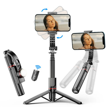 Selfie štap Techsuit "L19s" s Bluetooth daljinskim, stabilnim postoljem, LED svjetlom i 360° rotacijom, 70cm - crna