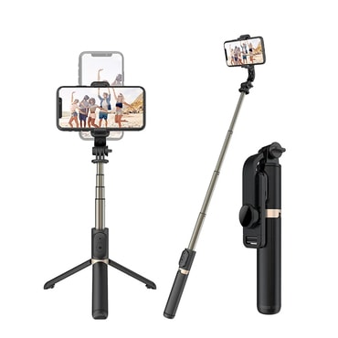 Selfie štap Techsuit "Q03" s Bluetooth daljinskim, stabilnim stalkom i 360° rotacijom, 74cm - crn