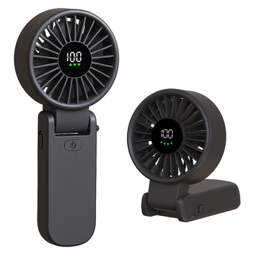 Mini ručni ventilator Techsuit "A10" s LED prikazom, USB-C punjenjem, 100 brzina, 5400RPM - crni