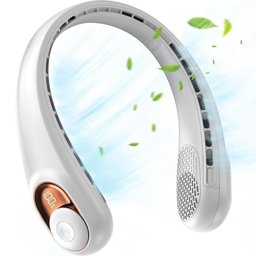 Prenosni ovratni ventilator Techsuit "S9" s digitalnim prikazom, 3 brzine, 5200mAh - bijel