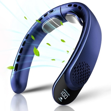 Prenosni ovratni ventilator Techsuit "S8" s digitalnim zaslonom, 3 brzine, 4000mAh - plav