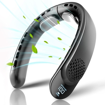 Prenosni ovratni ventilator Techsuit "S8" s digitalnim prikazom, 3 brzine, 4000mAh - crni