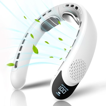 Prenosni ovratni ventilator Techsuit "S8" s digitalnim prikazom, 3 brzine, 4000mAh - bijel