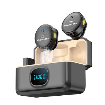 (2-pack) Bežični lavalier mikrofon Techsuit "LW5" - USB-C s digitalnim prikazom i Noise Reduction 2.0 - crni