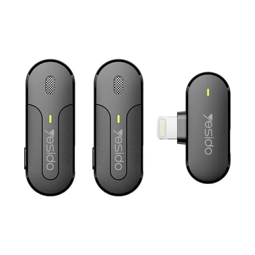 (2-pack) Bežični lavalier mikrofon Yesido "KR16" - Lightning, 70mAh, 2.4GHz - crni