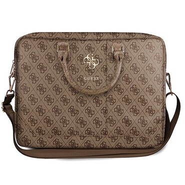 Torba za prijenosno računalo Guess "Computer Bag 4G Big Logo" 15" od luksuzne saffiano kože, s podesivim i odvojivim remenom - brown