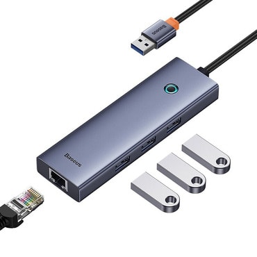 Hub postaja Baseus "UltraJoy Series" USB-A - 3x USB-A 3.0, RJ45, 100W - space grey