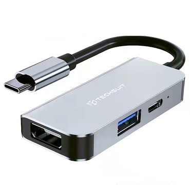 Hub postaja Techsuit "TurboChargeX 3v1 (H4)" USB-C - USB-C, USB, HDMI, 4K pri 30Hz, PD87W - gray