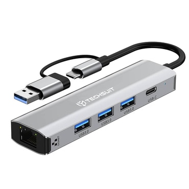 Postaja Techsuit "BoostNetLink 5v2 (H3)" USB, USB-C - 3x USB-A, 1x USB-C, Ethernet RJ45, 1000Mbps - gray