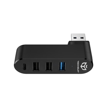 Hub postaja Techsuit "SplitterNode 4v1 (H17)" USB-A - 3x USB-A, 1x USB-C, 5Gbps, 180° rotacija - crna