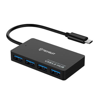Hub postaja Techsuit "QuantumNode 4v1 (H16)" USB-C - 4x USB-A 3.0, ABS - crna
