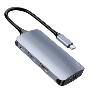 Hub postaja Yesido "HB16 7v1" USB-C - 1x USB-A 3.0, 2x USB-A 2.0, 1x TF, 1x SD, 1x VGA, 1x USB-C, PD100W, 5Gbps - siva