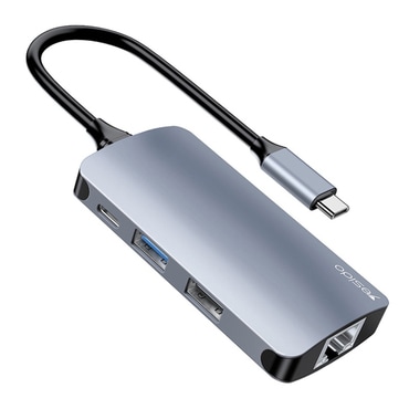 Hub postaja Yesido "HB15" USB-C - 2x USB-A, 1x USB-C, 1x SD, 1x TF, 1x RJ45, PD80W, 1000Mbps - siva