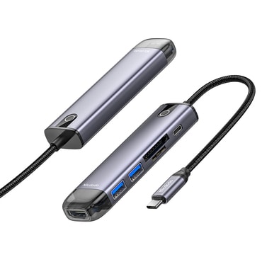 Hub postaja Mcdodo "HU-7740" 6u1 USB-C - 2x USB-A 3.0, 1x HDMI 4K pri 30Hz, 1x USB-C, 1x SD, 1x TF, PD100W - gray
