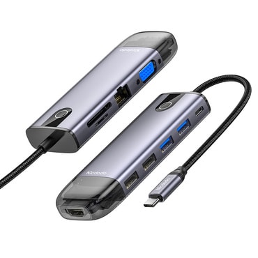 Hub postaja Mcdodo "HU-7420" 10u1 USB-C - 2x USB-A 2.0, 2x USB-A 3.0, 1x HDMI 4K, 1x VGA, 1x LAN, 1x SD, 1x TF, PD100W, 5Gbps - gray