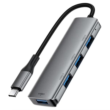 Hub postaja Acefast "J15" 4v1 USB-C - 4x USB-A 3.0, 5Gbps, najlonski kabel - metal gray