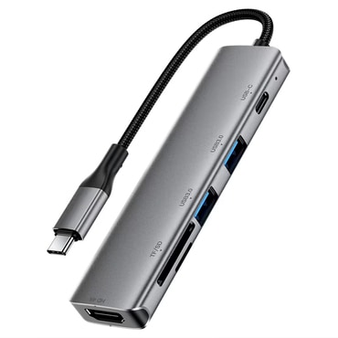 Hub postaja Acefast "J18 6v1" USB-C - 2x USB-A 3.0, 1x USB-C PD 90W, 1x HDMI 4K, 1x SD, 1x TF - metal gray