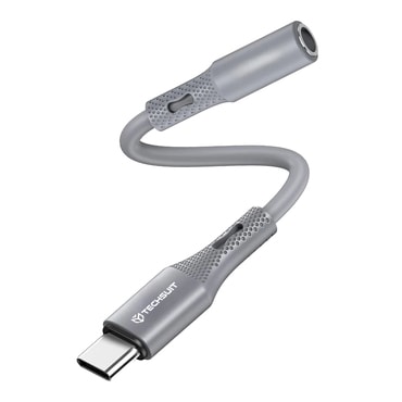 USB-C na AUX 3.5mm audio kabel Techsuit "SoundFleX AC1" Hi-Fi kvaliteta, DAC čip, 0.1m - sivi