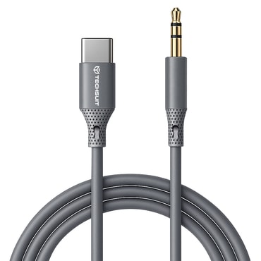 USB-C na AUX 3.5mm audio kabel Techsuit "SoundFleX AC4" Hi-Fi kvaliteta, DAC čip, 1m - sivi