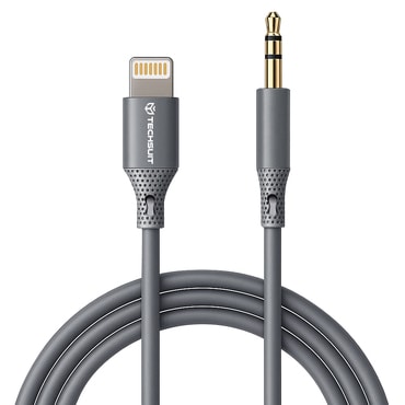 Lightning na AUX 3.5mm audio kabel Techsuit "SoundFleX AC5" Hi-Fi kvaliteta, 1m - sivi