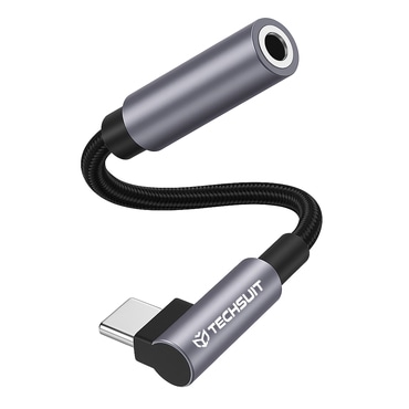 USB-C na AUX 3.5mm audio kabel Techsuit "MusicDoX AC7" Hi-Fi zvuk, DAC čip, 3A, 0.1m - sivi
